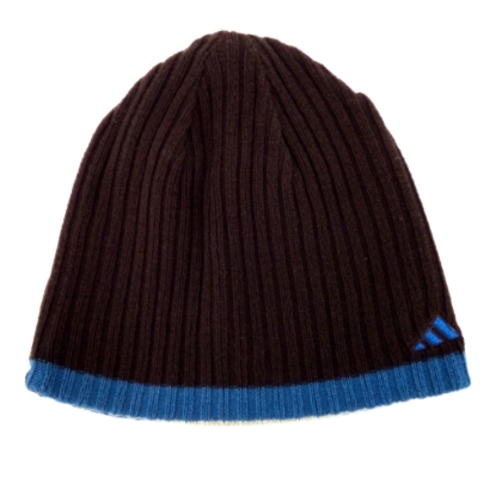 adidas Baby Beanie Reversible Cream Brown Blue Climawarm Cotton Blend Hat